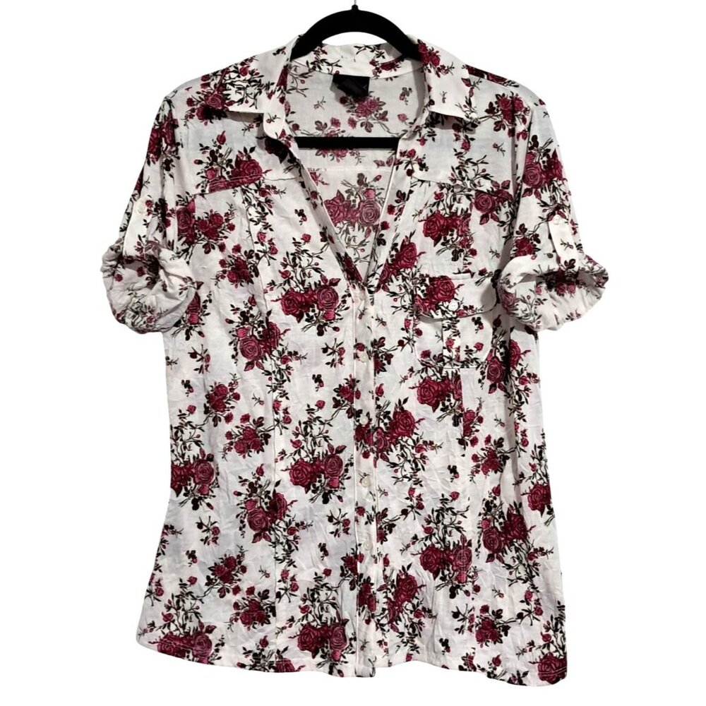 Torrid Top Womens Size 0 (12) Rose Floral Button Up Blouse Boho Whimsy